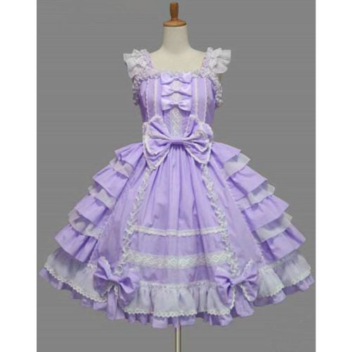 Sweet Lolita Dress JSK Rococo Pink Cotton Lace Bow Ruffled Layered Lolita Jumper Skirt - milanoo.com - Modalova