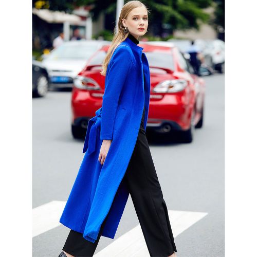 Long Wool Blend Coat For Women Mandarin Stand Collar Single-breasted Belted Winter Outerwear 2025 - milanoo.com - Modalova