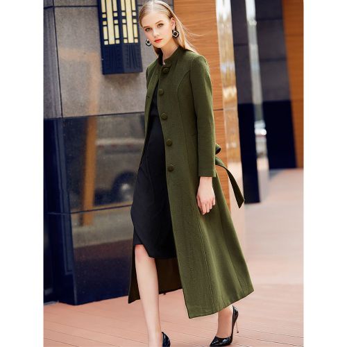 Long Wool Blend Coat For Women Royal Blue Mandarin Stand Collar Single-breasted Belted Winter Outerwear 2025 - milanoo.com - Modalova