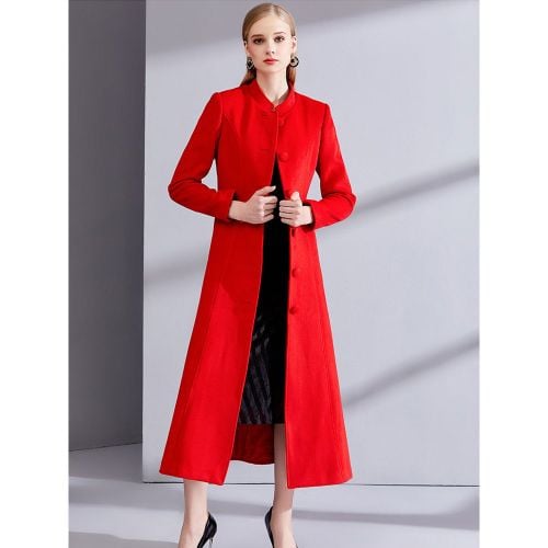 Long Wool Blend Coat For Women Royal Blue Mandarin Stand Collar Single-breasted Belted Winter Outerwear 2025 - milanoo.com - Modalova