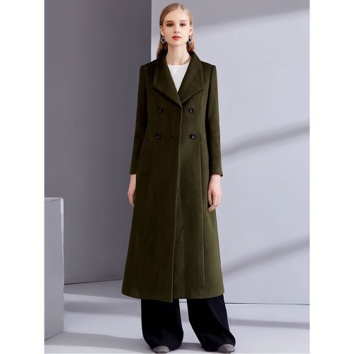 Grey Wool Blend Coat Large Lapel classic Double-breasted Winter Midi Outerwear For Women 2025 - milanoo.com - Modalova