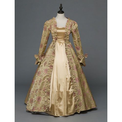 Victorian Dress Costume Women's Baroque Masquerade Ball Gown Blonde Floral Long Sleeves Victorian Era Clothing with hat Retro Costumes Halloween - milanoo.com - Modalova