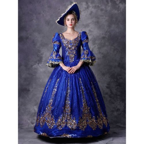 Victorian Retro Tudor Dress Costume Women's Royal Half Sleeves Baroque Masquerade Ball Gowns with hat Royal Victorian Era Clothing Retro Costume Hallo - milanoo.com - Modalova