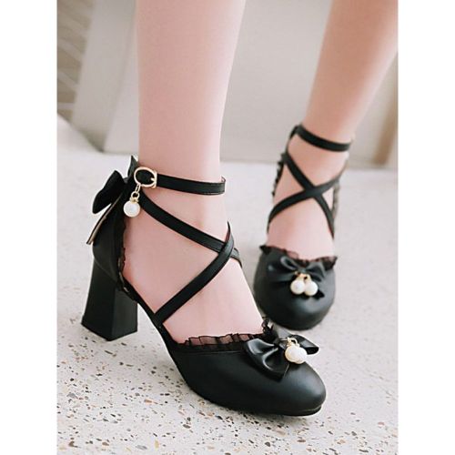 Sweet Lolita Footwear Bow Lace High Heel Leather Lolita Pump Shoes - milanoo.com - Modalova