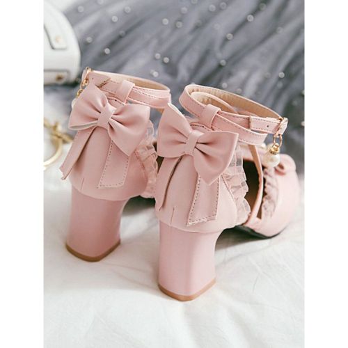 Sweet Lolita Footwear Bow Lace High Heel Leather Lolita Pump Shoes - milanoo.com - Modalova