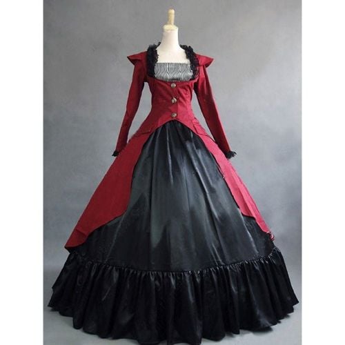 Victorian Retro Tudor Dress Costume Long Sleeves Red Ball Gown Women's Ruffle Button Victorian Era Clothing Retro Clothing Costumes Carnival - milanoo.com - Modalova