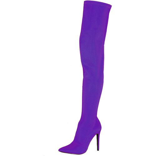 Thigh High Boots Womens Elastic Fabric Pointed Toe Stiletto Heel Over The Knee Boots - milanoo.com - Modalova