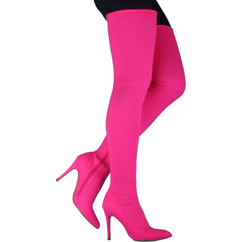 Thigh High Boots Womens Elastic Fabric Pointed Toe Stiletto Heel Over The Knee Boots - milanoo.com - Modalova