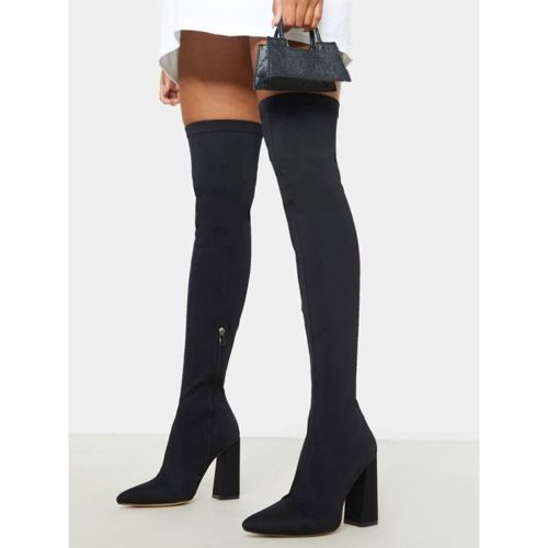 Women Over The Knee Boots Elastic Fabric Round Toe Chunky Heels thigh high boots - milanoo.com - Modalova