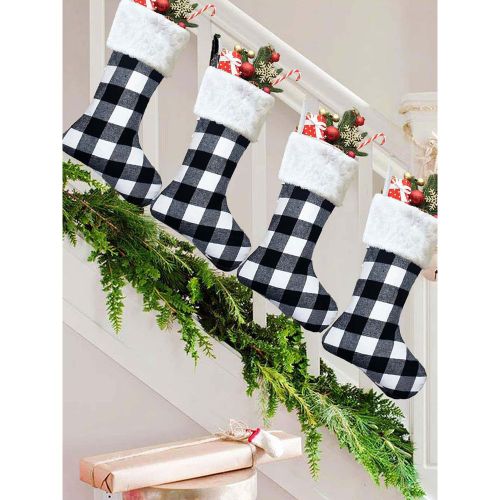 Christmas Gift Bags Christmas Door Hanging Decorations Plaid Cloth Christmas Socks Gift Bags - milanoo.com - Modalova