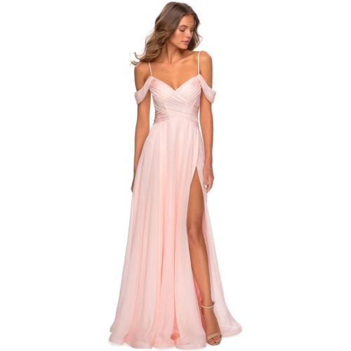 Pink Bridesmaid Dresses A-Line Floor-Length V-Neck Chiffon Prom Dress Free Customization - milanoo.com - Modalova