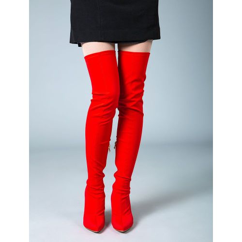 Thigh High Boots Womens Elastic Fabric Pointed Toe Stiletto Heel Over The Knee Boots - milanoo.com - Modalova