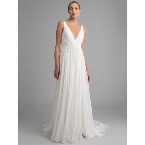 White Simple Causal Wedding Dress Chiffon V-Neck Sleeveless A-Line Backless Long Bridal Dresses Free Customization - milanoo.com - Modalova