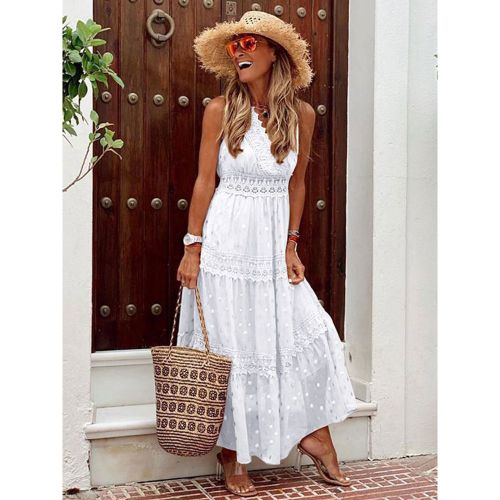 Maxi Dresses Apricot Sleeveless V-Neck Floor Length Summer Dress Boho Dress - milanoo.com - Modalova