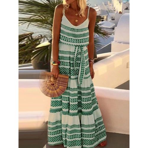 Maxi Dresses Sleeveless Light Sky Blue Straps Neck Lace Up Maxi Oversized Cotton Long Dress - milanoo.com - Modalova