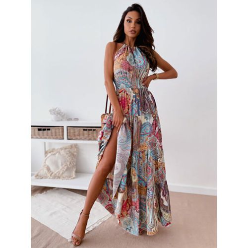 Maxi Dresses Sleeveless Floral Printed Jewel Neck Backless Floor Length Dress - milanoo.com - Modalova