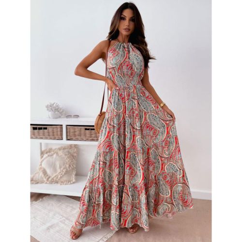 Maxi Dresses Blue Sleeveless Floral Printed Jewel Neck Backless Floor Length Dress - milanoo.com - Modalova