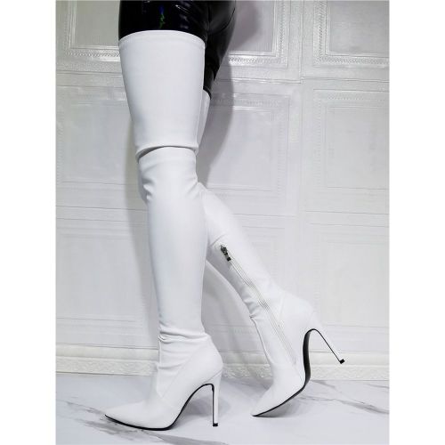 Women Over The Knee Boots Plus Size Stiletto Heel PU Leather Black Thigh High Boots - milanoo.com - Modalova