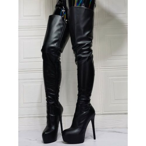 Women Over The Knee Boots Plus Size Stiletto Heel PU Leather Thigh High Boots - milanoo.com - Modalova