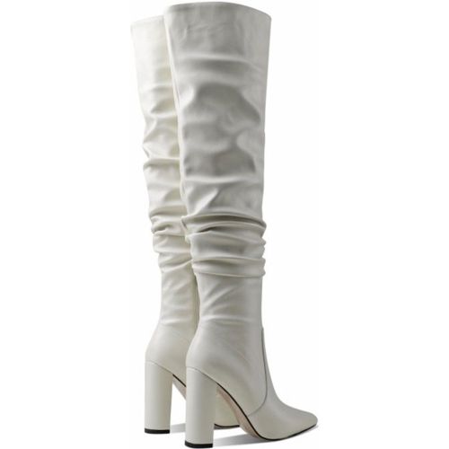 Women Over The Knee Boots Chunky Heel PU Leather Black Thigh High Boots - milanoo.com - Modalova