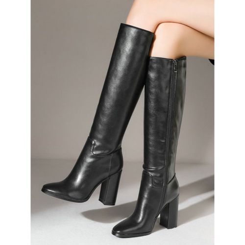 Women Boots Chunky Heel PU Leather Knee High Boots - milanoo.com - Modalova