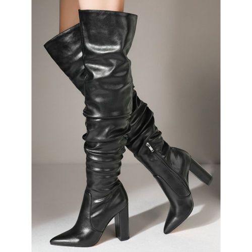 Women Over The Knee Boots Chunky Heel PU Leather Thigh High Boots - milanoo.com - Modalova