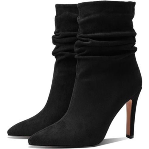 Woman Mid Calf Boots Ecru White Micro Suede Upper Pointed Toe Stiletto Heel Booties - milanoo.com - Modalova