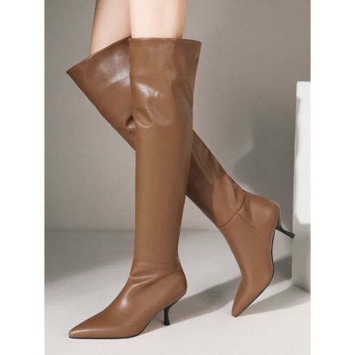 Women Over The Knee Boots Stiletto Heel Pointed Toe PU Leather Eric White Thigh High Boots - milanoo.com - Modalova