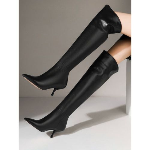 Women Over The Knee Boots Stiletto Heel Pointed Toe PU Leather Eric White Thigh High Boots - milanoo.com - Modalova