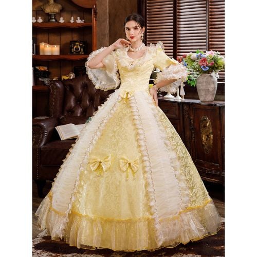 Victorian Retro Tudor Dress Costume Rococo Lace Long Flared Sleeves Tunic Ball Gown Retro Tudor Dress Costumes With Bows Halloween - milanoo.com - Modalova