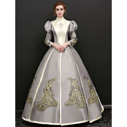 Victorian Retro Tudor Dress Costume Women's Victorian Long Sleeves Silver Grey Ball Gown Stand Collar Victorian Era Clothing Retro Tudor Dress Costume - milanoo.com - Modalova