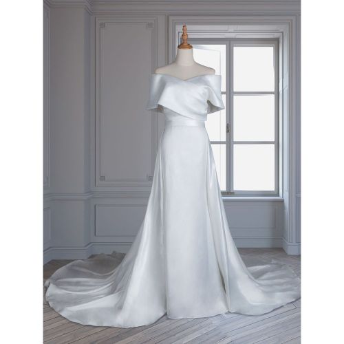 Vintage Mermaid Wedding Dress With Train Satin Off The Shoulder Pleated Bridal Gowns Free Customization - milanoo.com - Modalova