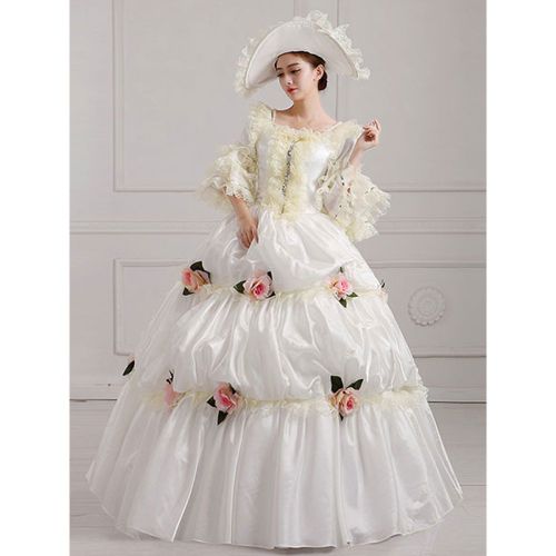 Victorian Retro Tudor Dress Costume Women's Victorian era Clothing Square Neckline Ball Gown Pageant Dress With Flowers Outfits - milanoo.com - Modalova