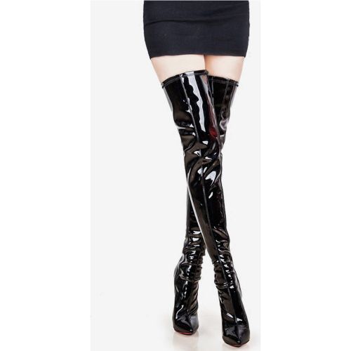 Women's Stiletto Heel Thigh High Boots in Patent Bright Leather - milanoo.com - Modalova