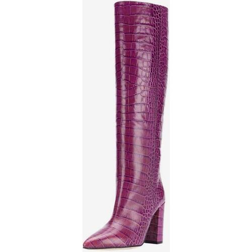 Women's Croc Print Chunky Heel Knee High Boots - milanoo.com - Modalova