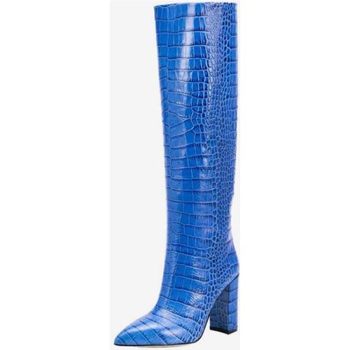 Women's Croc Print Chunky Heel Knee High Boots - milanoo.com - Modalova