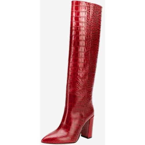 Women's Croc Print Chunky Heel Knee High Boots - milanoo.com - Modalova