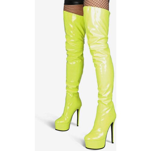 Over The Knee Boots Leather Platform Round Toe Bright Leather Zip Up High Heel Thigh High Boots - milanoo.com - Modalova