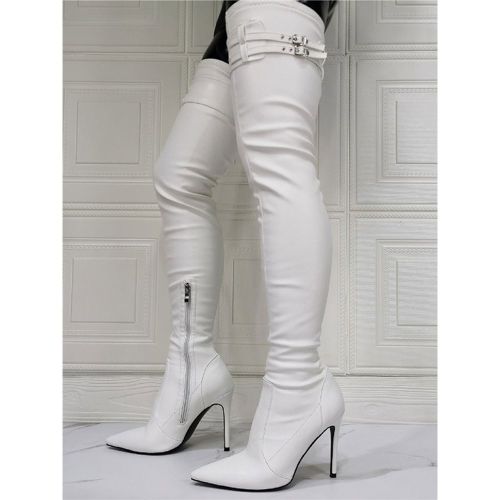 Women Over The Knee Boots Plus Size Stiletto Heel PU Leather Thigh High Boots - milanoo.com - Modalova