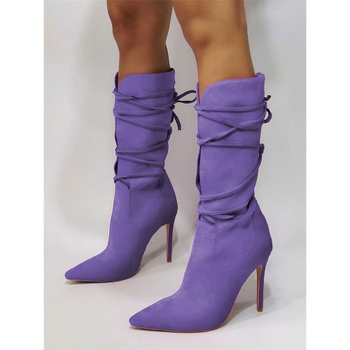 High Heel Boots Women Pointed Toe Lace Up Booties - milanoo.com - Modalova