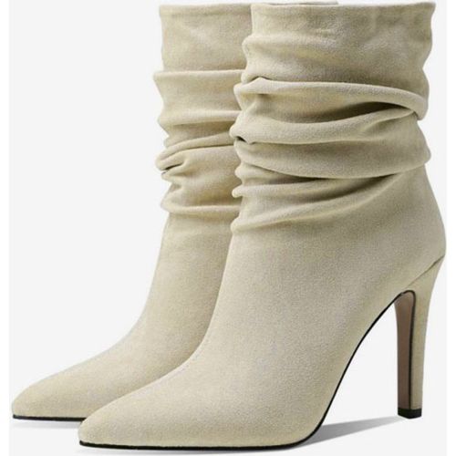 Woman Mid Calf Boots Micro Suede Upper Pointed Toe Stiletto Heel Booties - milanoo.com - Modalova