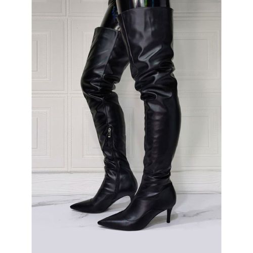 Women Over The Knee Boots Plus Size Stiletto Heel PU Leather Thigh High Boots - milanoo.com - Modalova