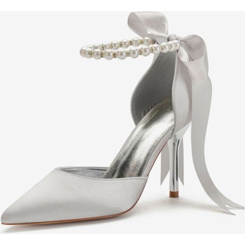 Women's Tie Up Pearls Ankle Strap Heeled Bridal Pumps - milanoo.com - Modalova