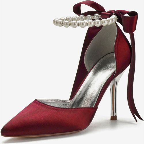 Women's Tie Up Pearls Ankle Strap Heeled Bridal Pumps - milanoo.com - Modalova