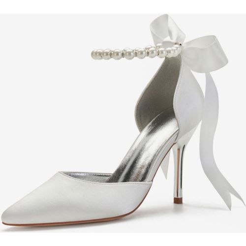 Women's Tie Up Pearls Ankle Strap Heeled Bridal Pumps - milanoo.com - Modalova