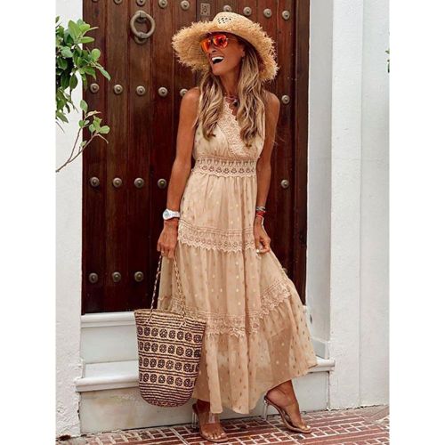 Maxi Dresses Sleeveless V-Neck Floor Length Summer Dress Boho Dress - milanoo.com - Modalova