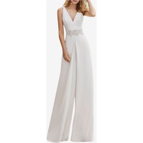 Wedding Jumpsuit V-Neck Ankle Length Sleeveless Stretch Crepe Zipper Cut Out Bridal Jumpsuits Free Customization - milanoo.com - Modalova