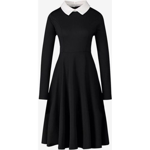 Women Vintage Glamour Dress 1950s Audrey Hepburn Style Turndown Collar Long Sleeves Rockabilly Dress - milanoo.com - Modalova