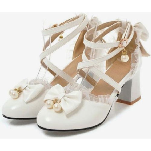 Sweet Lolita Footwear Bow Lace High Heel Leather Lolita Pump Shoes - milanoo.com - Modalova