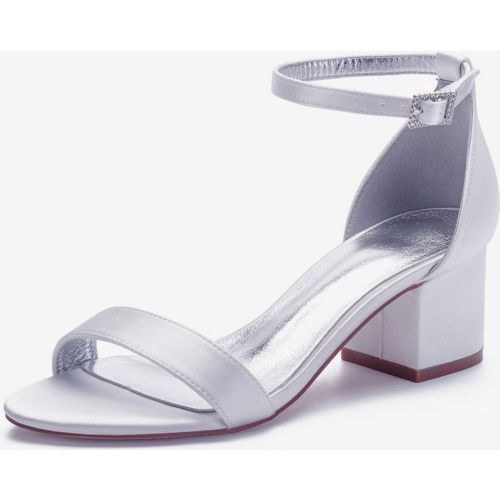 Women's Ankle Strap Block Low Heel Bridal Sandals in Satin - milanoo.com - Modalova